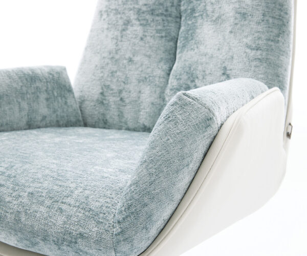 Jedálenská stolička Clea-Flex zmiešané materiály pravá koža biela pastelovo modrá krížová podnož biela 360° otočné s hojdačkou - Image 4