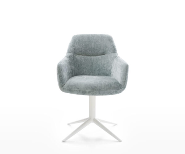 Jedálenská stolička Pejo-Flex chenille pastelovo modré, biela krížová základňa, otočné o 360°, funkcia hojdačky - Image 2