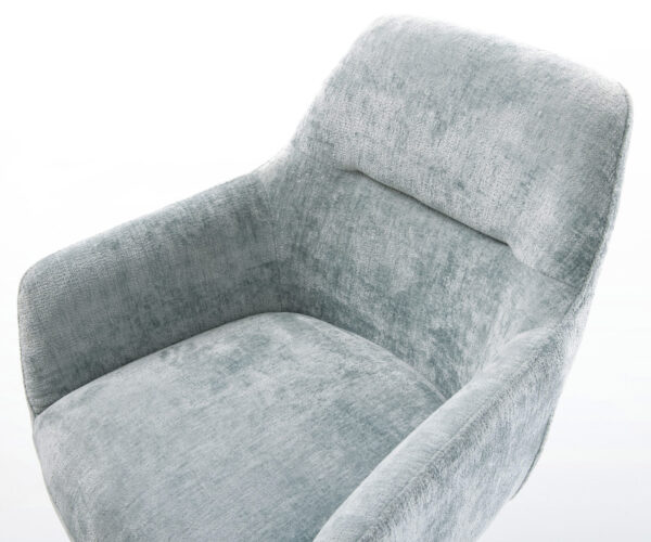 Jedálenská stolička Pejo-Flex chenille pastelovo modré, biela krížová základňa, otočné o 360°, funkcia hojdačky - Image 4