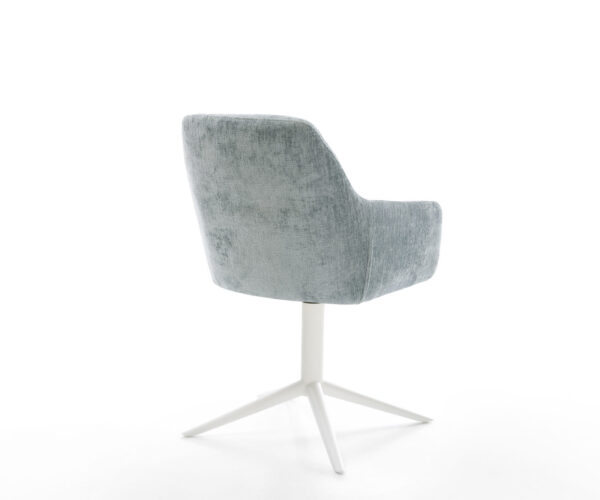 Jedálenská stolička Pejo-Flex chenille pastelovo modré, biela krížová základňa, otočné o 360°, funkcia hojdačky - Image 5
