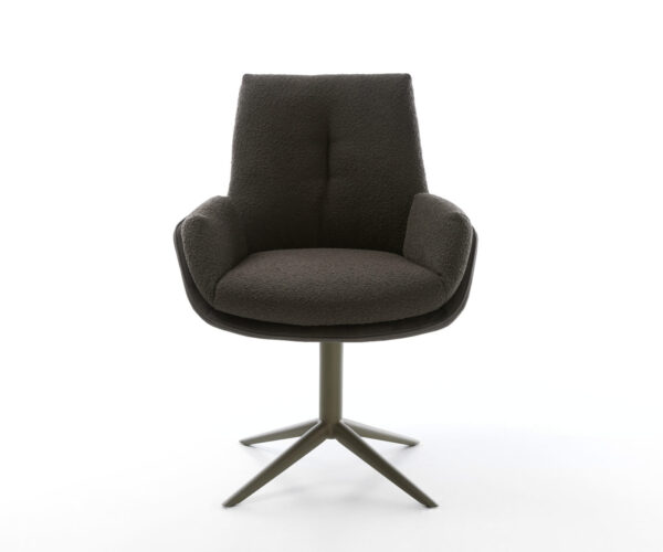 Jedálenská stolička Clea-Flex mixované materiály taupe, krížová základňa, efektová povrchová úprava titán, funkcia hojdania, otočné o 360° - Image 2