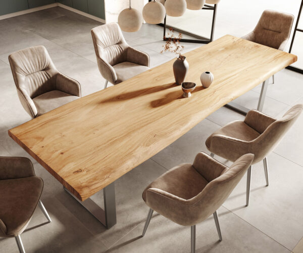 Jedálenský stôl Edge 300x100 XL Akácia Prírodná Nerez Úzka Živá - Image 5
