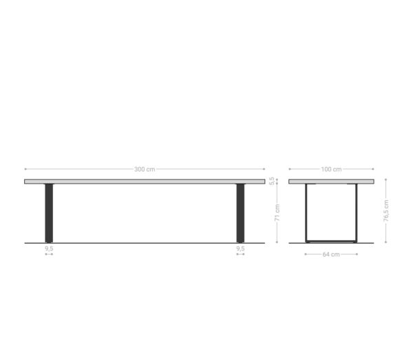 Jedálenský stôl Edge 300x100 XL Akácia Prírodná Nerez Úzka Živá - Image 7